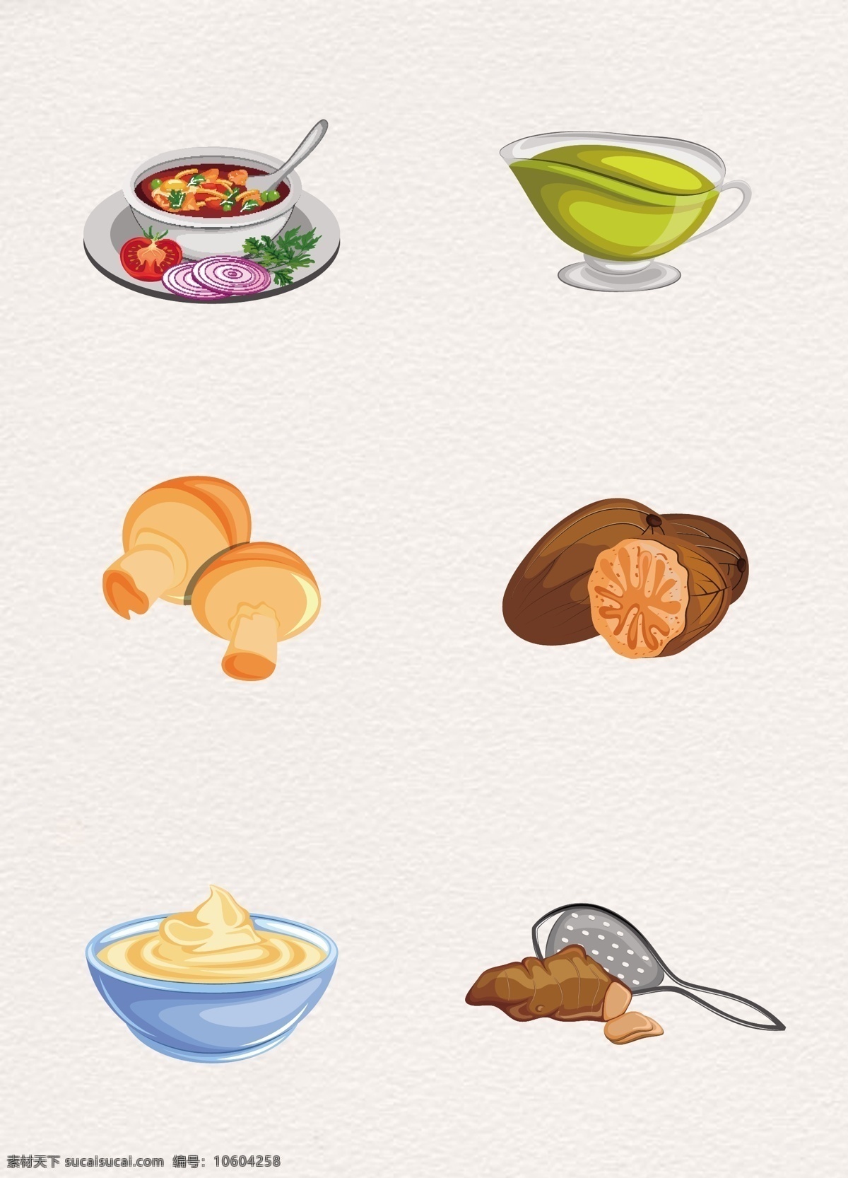 款 手绘 新鲜 食 材 设计素材 卡通 食物 食品 橄榄油 蘑菇 食材 奶油