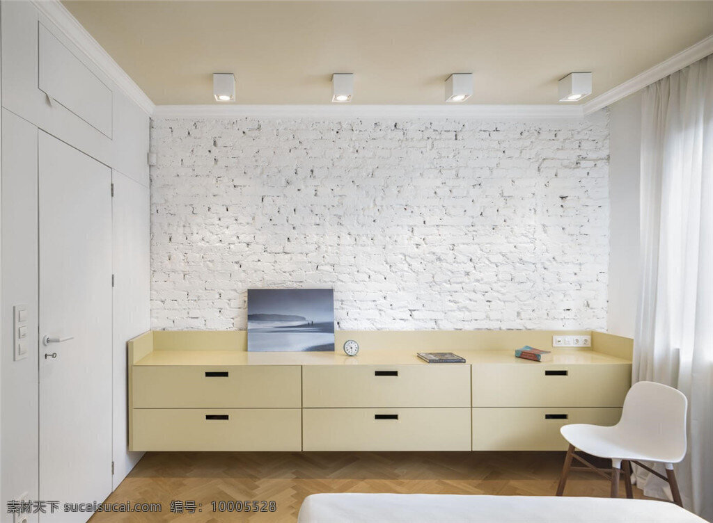 现代 清新 客厅 浅黄色 电视柜 室内装修 效果图 客厅装修 木制地板 白色衣柜 白色椅子