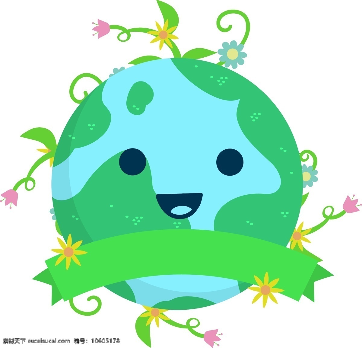卡通 风格 绿色 世界 地球日 元素 绿色的地球 环保 科学 再生能源 绿叶 维护 护理 爱护 国家 宇宙 生命 周期 节日 联合国
