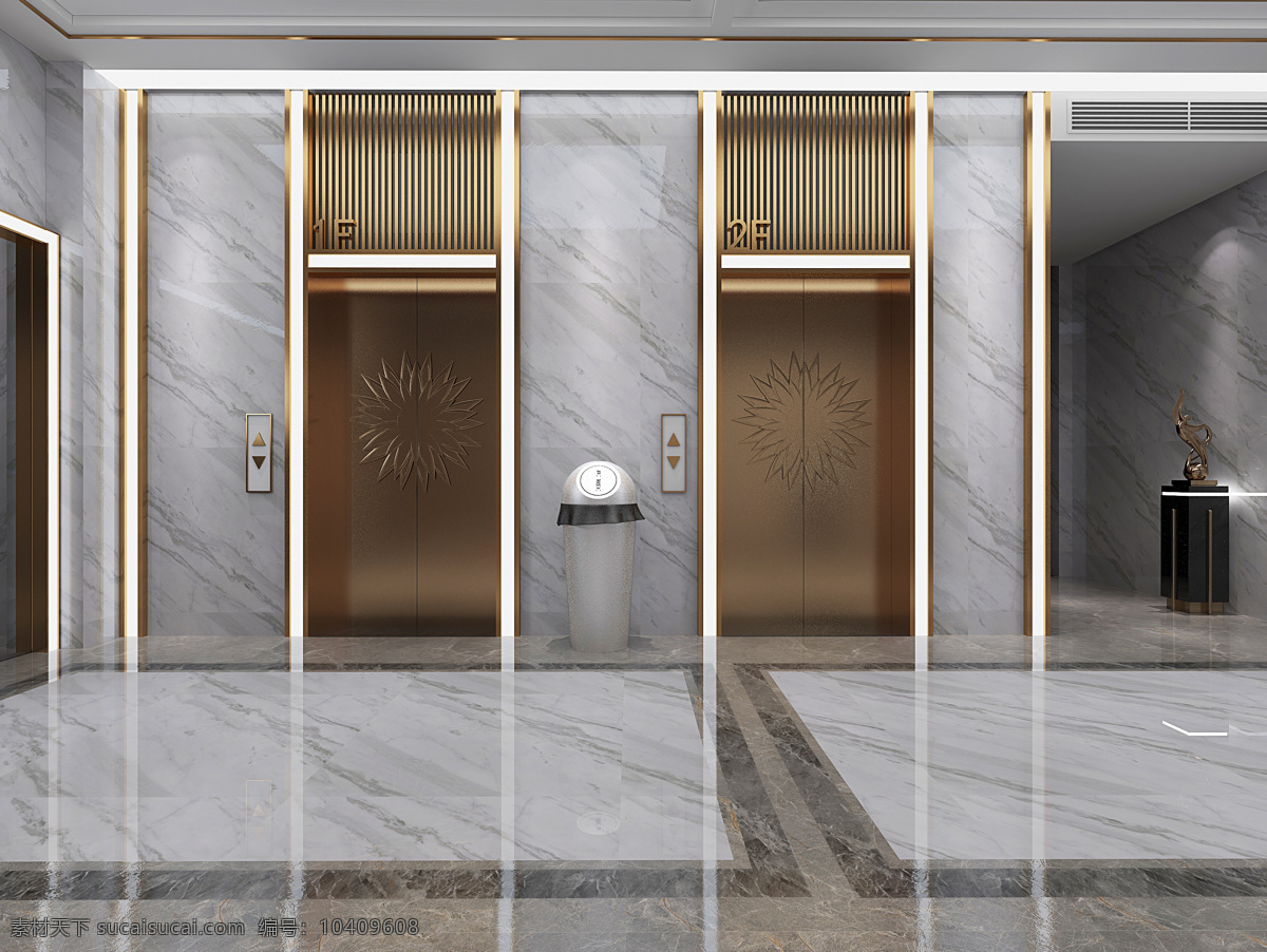 办公室 电梯 厅 效果图 现代 轻奢 电梯厅 3d设计 3d作品