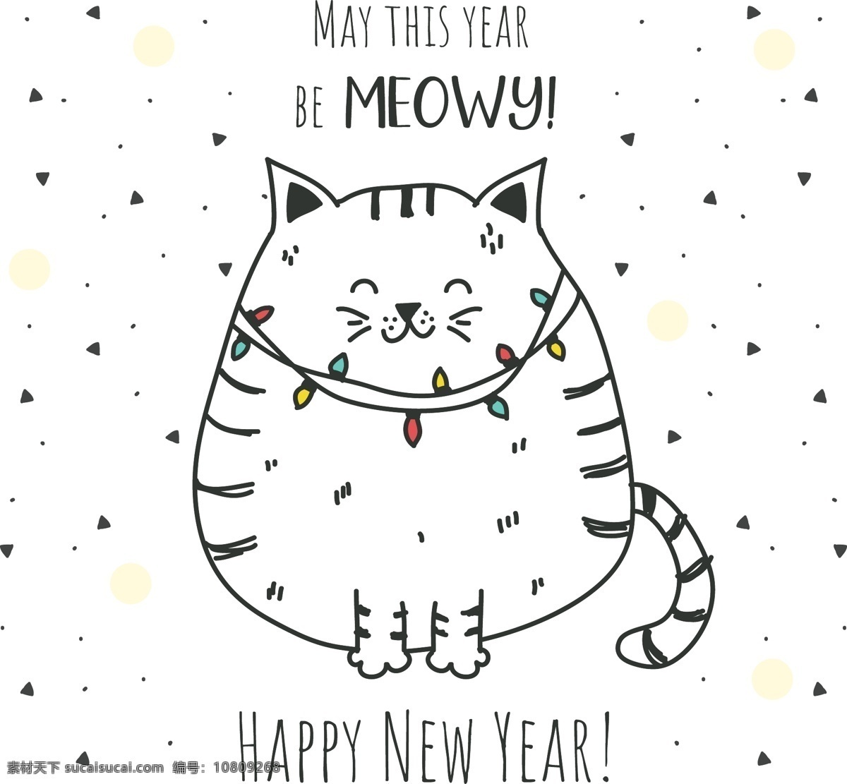 可爱 手绘 猫咪 插画 矢量素材 手绘插画 手绘动物 手绘猫咪 小猫 新年海报