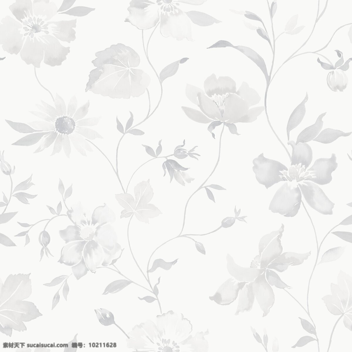现代 简约 清新 灰色 植物 壁纸 图案 壁纸图案 花朵图案 灰色植物 浅色壁纸 植物壁纸