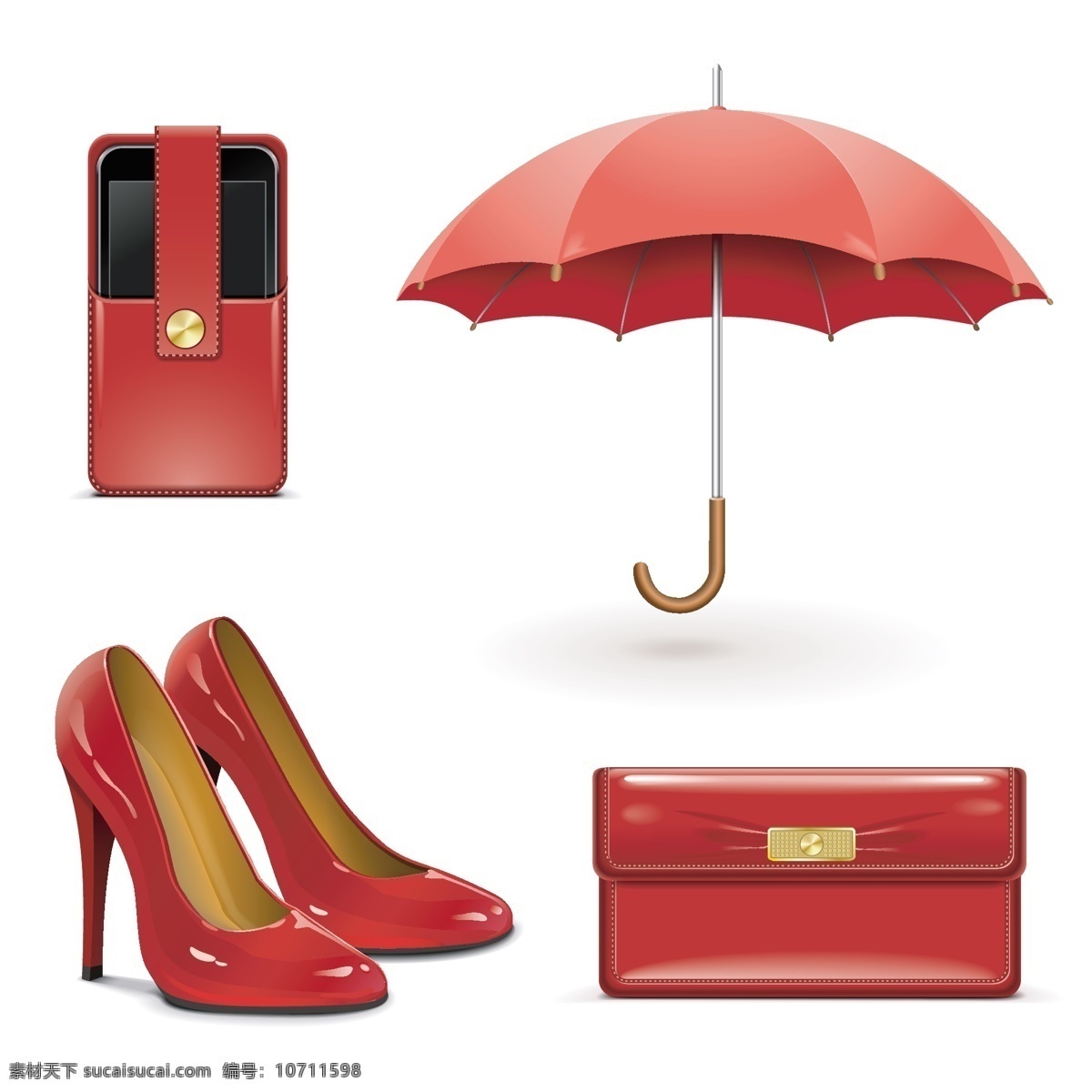 女性用品 鞋子 高跟鞋 钱包 红雨伞 手机套 图标 标志 标签 logo 小图标 标识标志图标 矢量