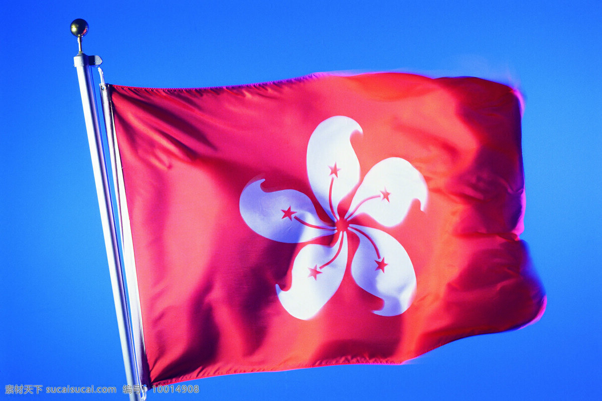 中国香港 特别行政区 旗帜 飘扬 旗杆 天空 文化艺术 摄影图库