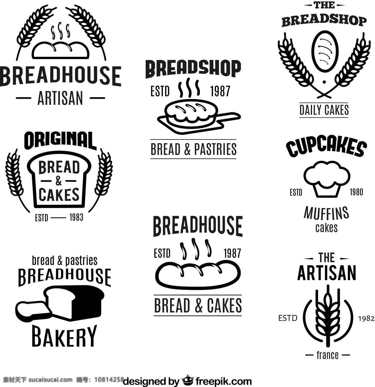 面包房标签 面包坊 烘培食品 面包 糕点 标签 面粉 矢量图 ai格式 标志图标 其他图标