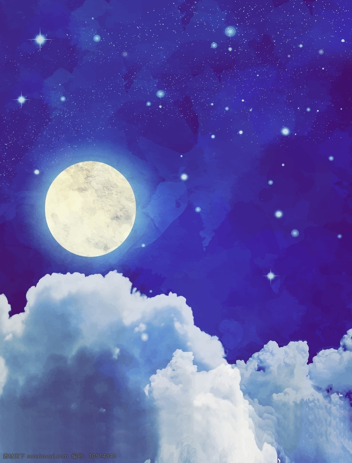 月圆 夜 梦幻 插画 装饰画 圆月 夜空 星星 简约 背景
