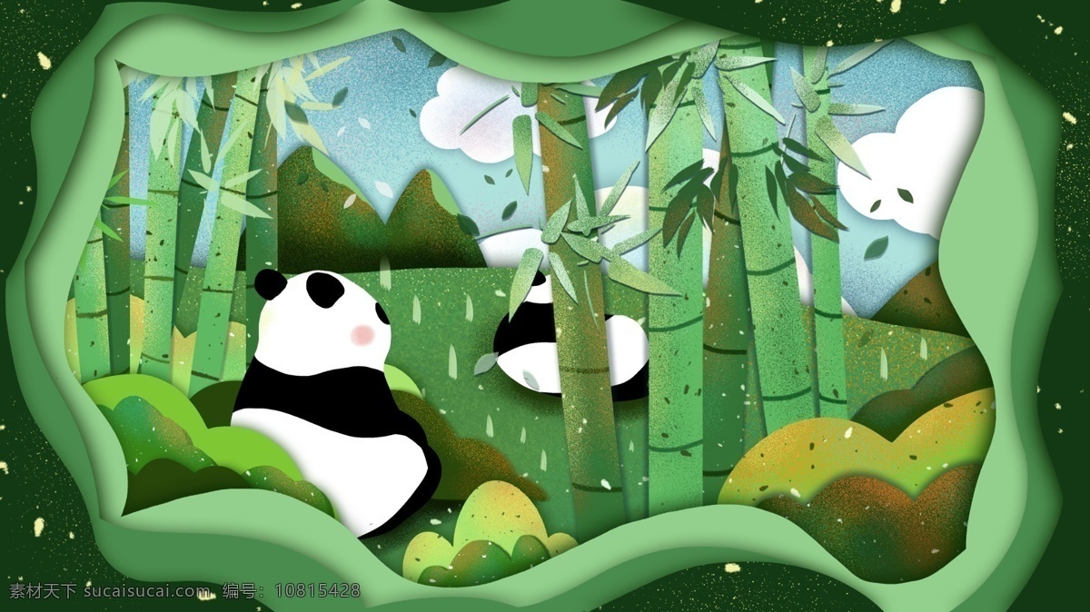 可爱 大熊猫 原创 插画 熊猫 绿色 电脑壁纸 手机壁纸 公众号配图 微博配图