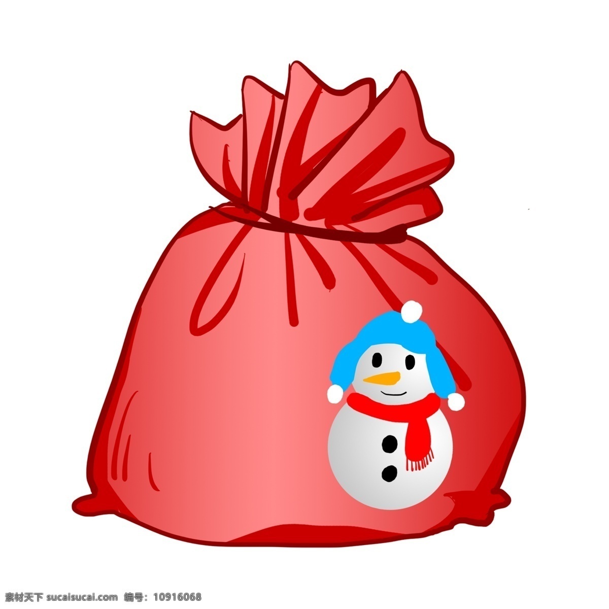 手绘 卡通 礼物 袋 插画 红色 雪人 红色围巾 蓝色帽子 卡通礼物袋 礼物袋插画 手绘礼物袋