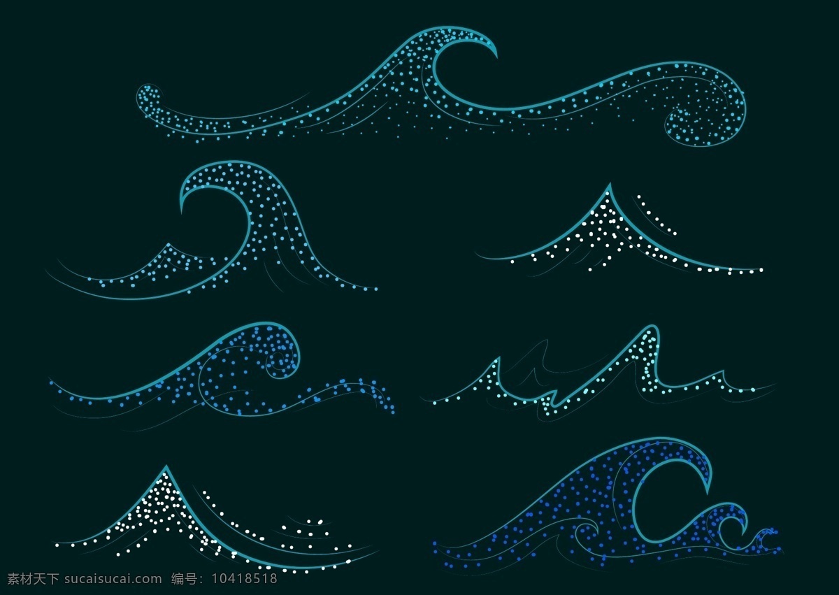 波浪 浪花 大海 抽象 矢量素材 卡通设计
