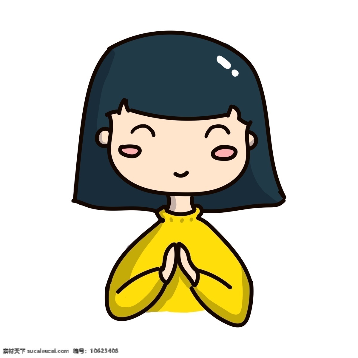 手绘 祈祷 表情 插画 手绘女孩 手绘表情 卡通女孩 祈祷表情 祷告 黄色毛衣 祈祷祝福插画