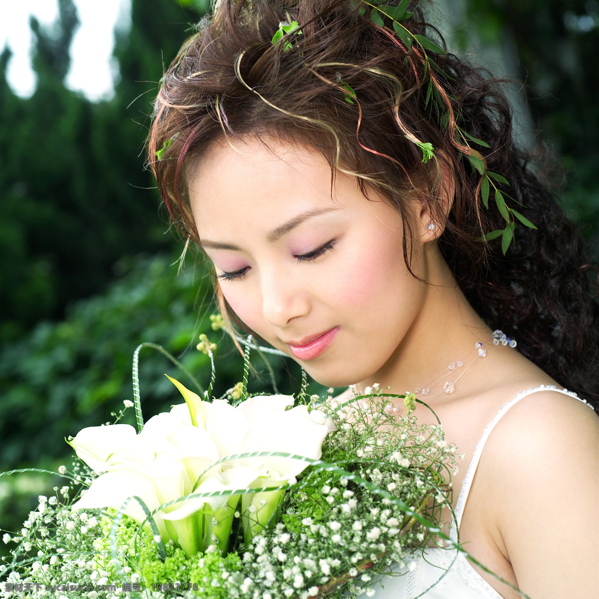 婚纱摄影样片 美丽新娘 美丽 新娘 婚纱 少女 女孩 美女 人物 写真 鲜花 并蒂莲 满天星 花开并蒂 人物摄影 人物图库