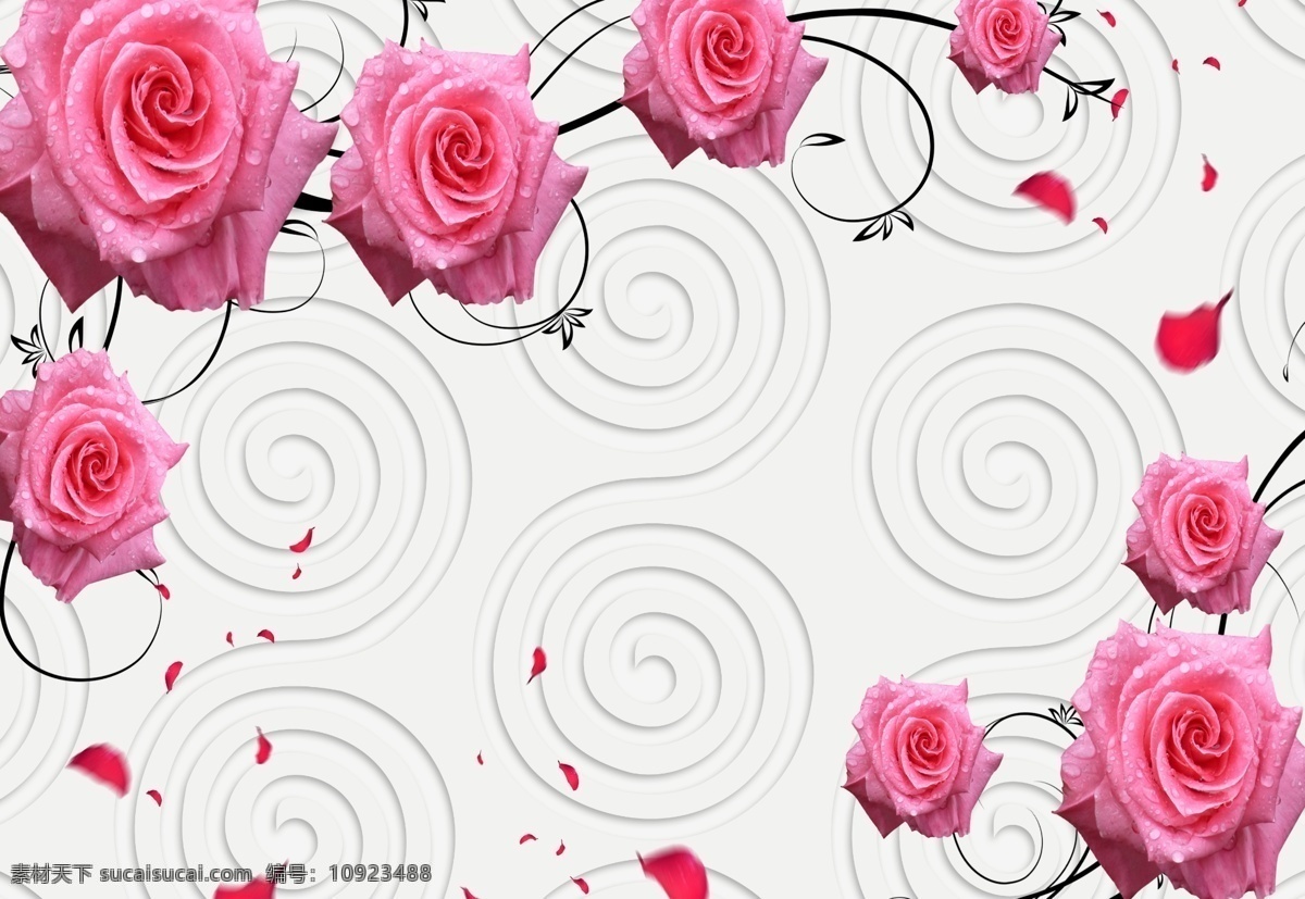 玫瑰 时尚 背景 墙 大气 花纹 简约 螺旋纹 展板模板 家居装饰素材
