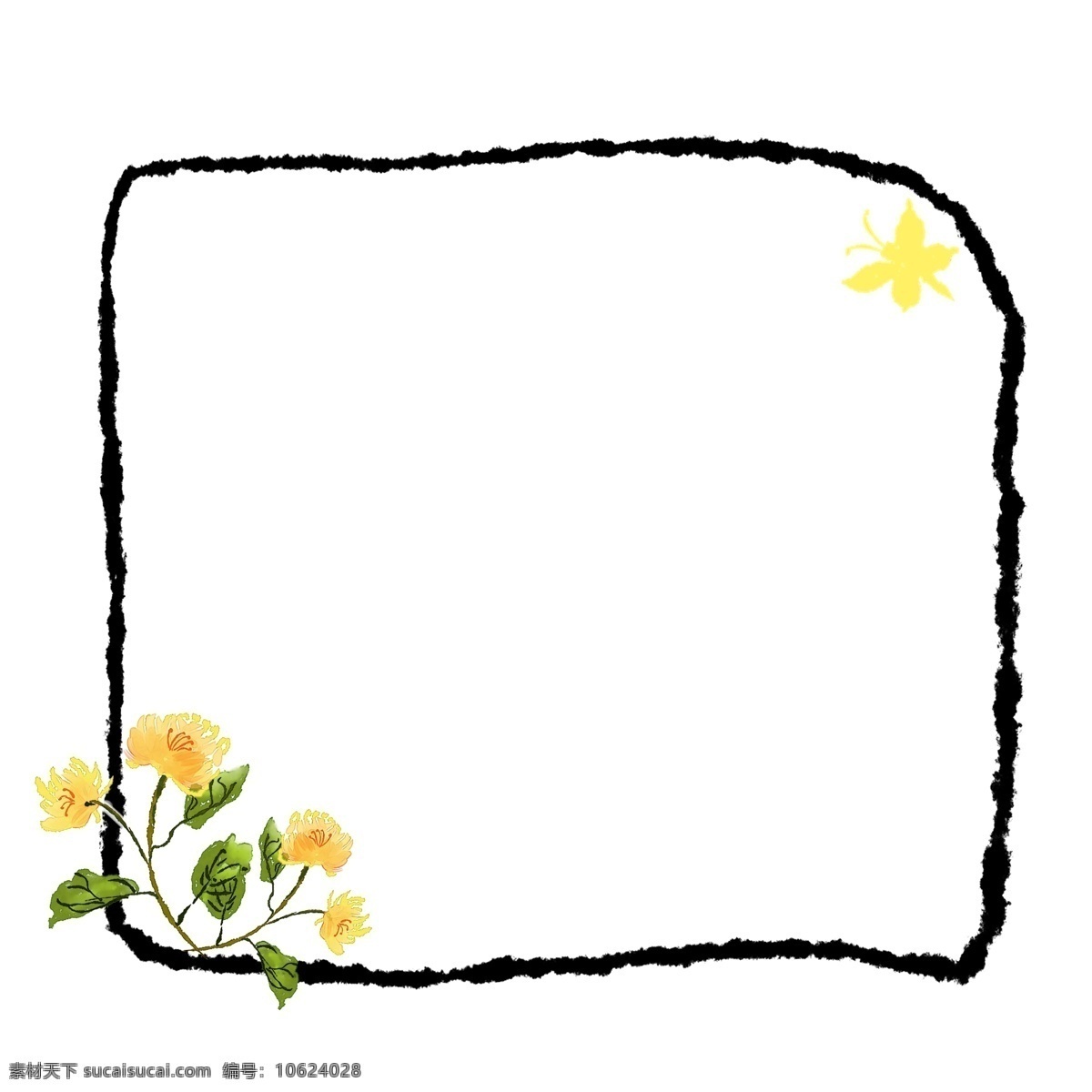 水墨 黄色 花朵 边框 黄色的花朵 卡通边框 水墨边框 花鸟边框 漂亮的边框 中国风边框 黑色的边框