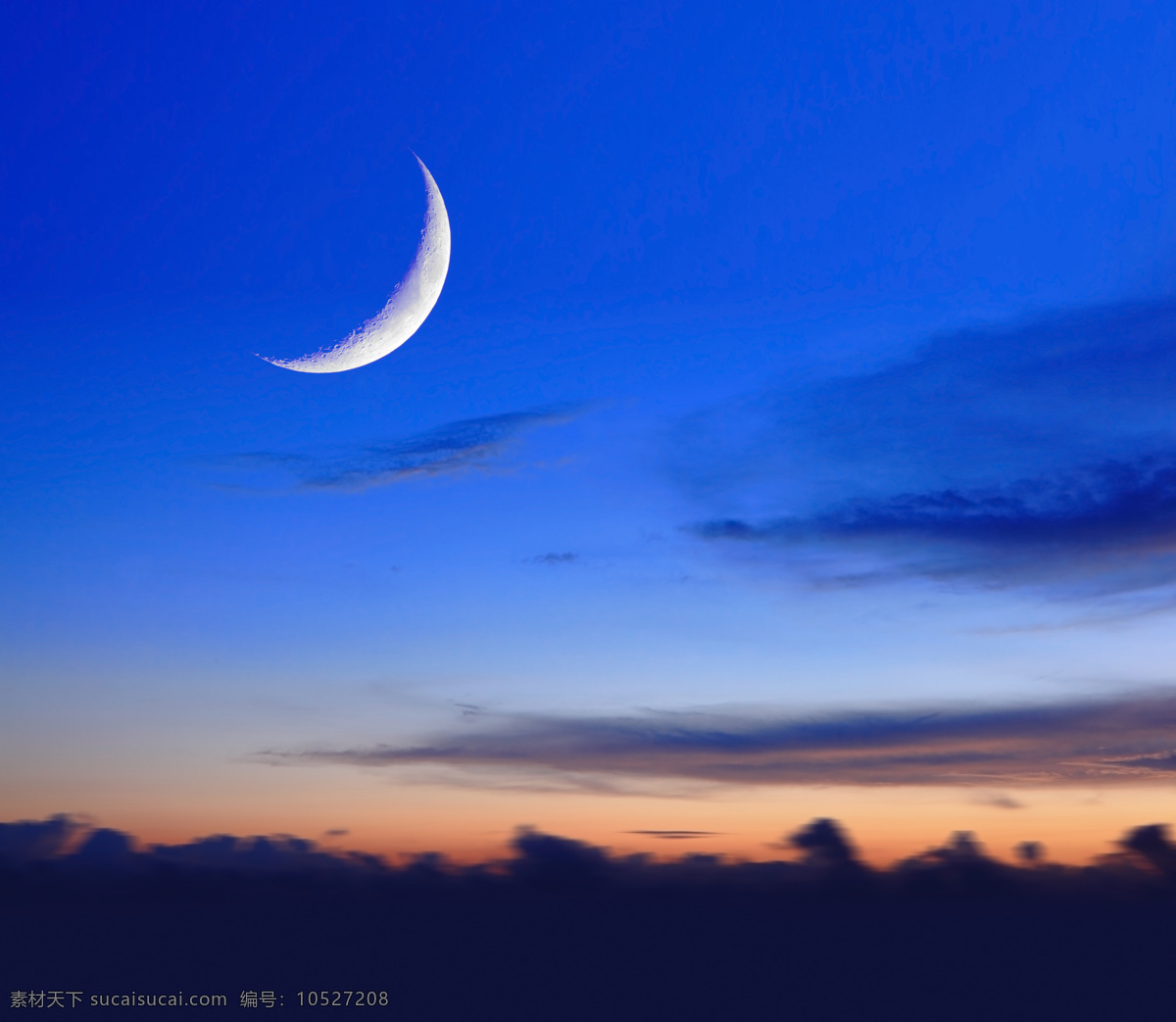 天空中的弯月 天空 蓝色天空 夜景 自然景观 月色 月亮 月亮摄影 月亮素材 弯月 自然风景