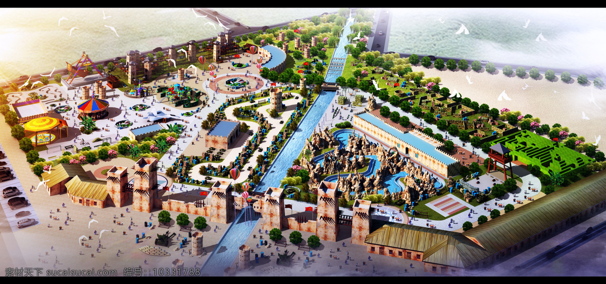 游乐园 鸟瞰 效果图 乐园规划设计 游乐场 主题乐园 公园 环境设计
