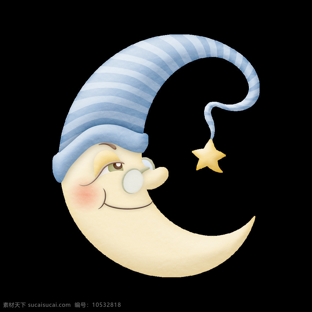 卡通月亮元素 手绘 可爱 卡通 睡帽 月亮