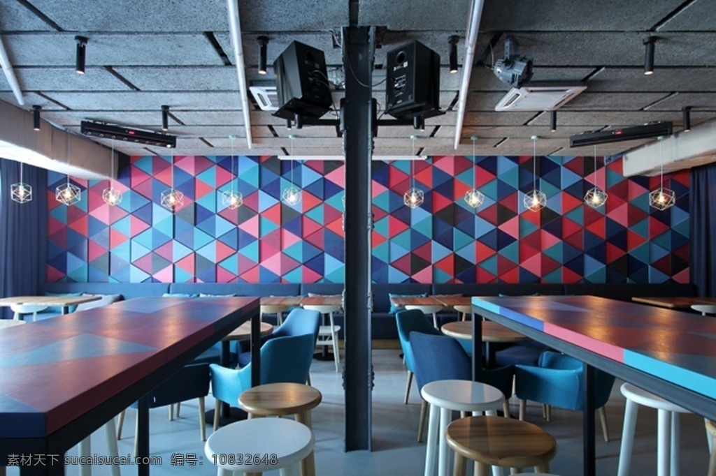 简约 咖啡厅 灰色 地板砖 装修 效果图 长方形餐桌 方形吊顶 椅子 桌椅