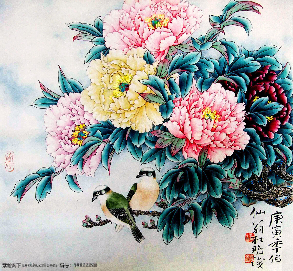 国画艺术 花卉 绘画 绘画书法 美术 牡丹花 牡丹画 鸟儿 牡丹 芳菲 设计素材 模板下载 牡丹芳菲 中国画 水墨画 工笔重彩画 叶子 书法 印章 国画集39 文化艺术 家居装饰素材 雕刻 图案