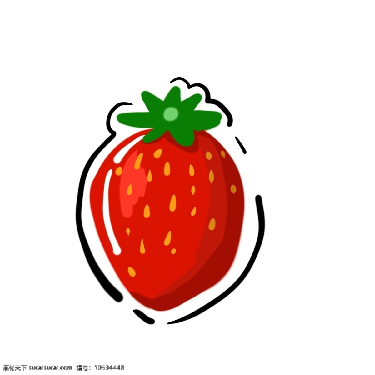 手绘 水果 草莓 系列 线条 红色 绿色 香甜 切开 果肉 粉色 两只 黄色
