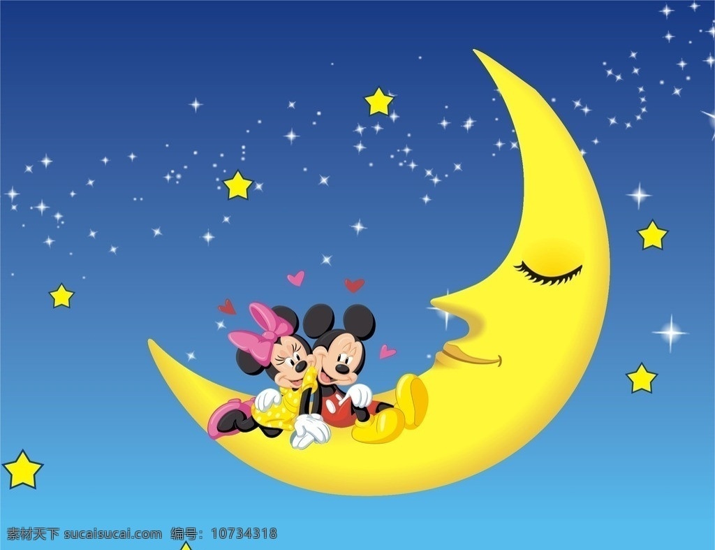 月亮 米老鼠 星星 矢量图 爱心 老鼠 黄色 相爱老鼠 矢量素材 其他矢量 矢量