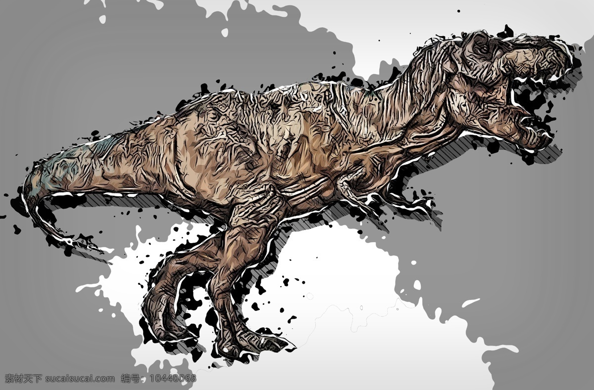纯 手绘 素描 加 泼墨 分层 恐龙 背景 图 背景图 独立元素 绘画 手工 科幻 侏罗纪