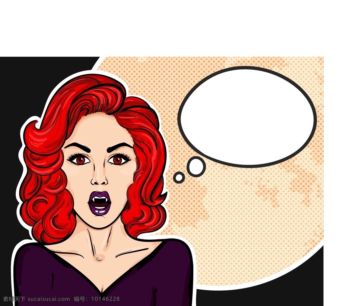 红 发 美女 欧美 卡通 海报 漫画 风格 人物 矢量 月亮 对话框 风景 插画 手绘 扁平化 矢量素材
