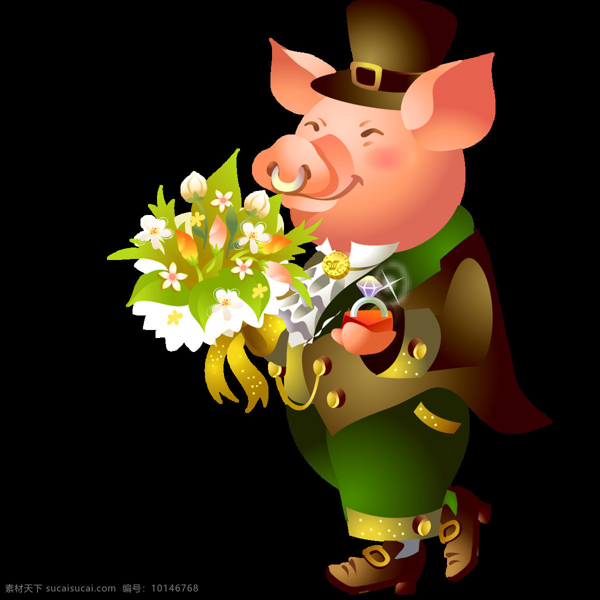 卡通 唯美 猪 绘画 拿花的猪猪 生动 可爱 形象 逗趣