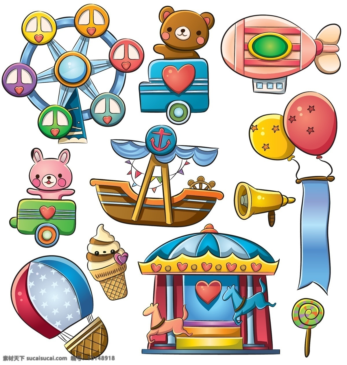 小 熊 海盗船 卡通 动物 儿童 矢量 小熊 城堡 热气球 矢量素材