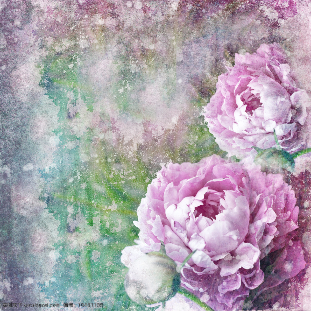 手绘 粉色 花朵 泛白 怀旧背景 绿色 粉色花朵 手绘图案 花草树木 生物世界