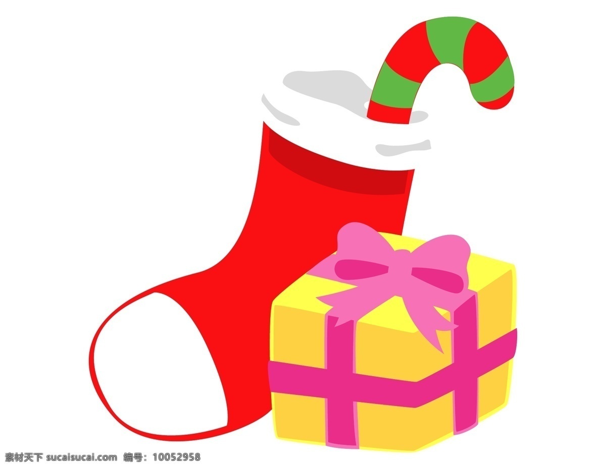 矢量 红色 袜子 礼物 元素 黄色礼物 拐杖 圣诞节 ai元素 免扣元素