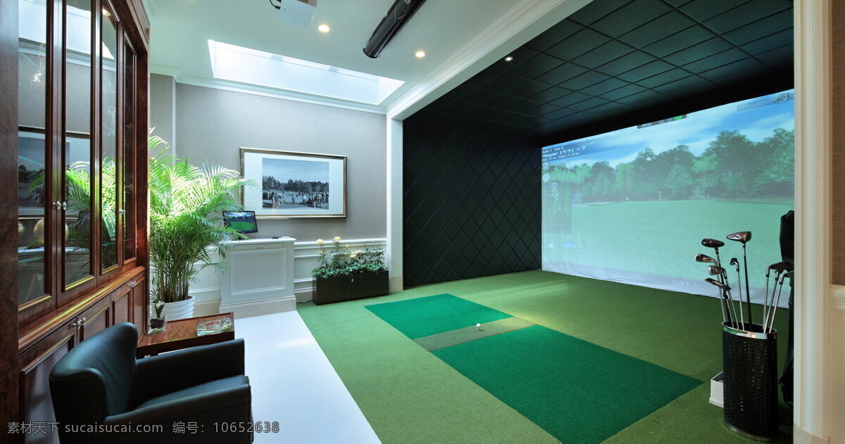 简约 高尔夫 健身室 效果图 客厅 方形吊顶 电视背景墙 蓝色地毯 壁画 灰色墙壁 室内 高尔夫球场