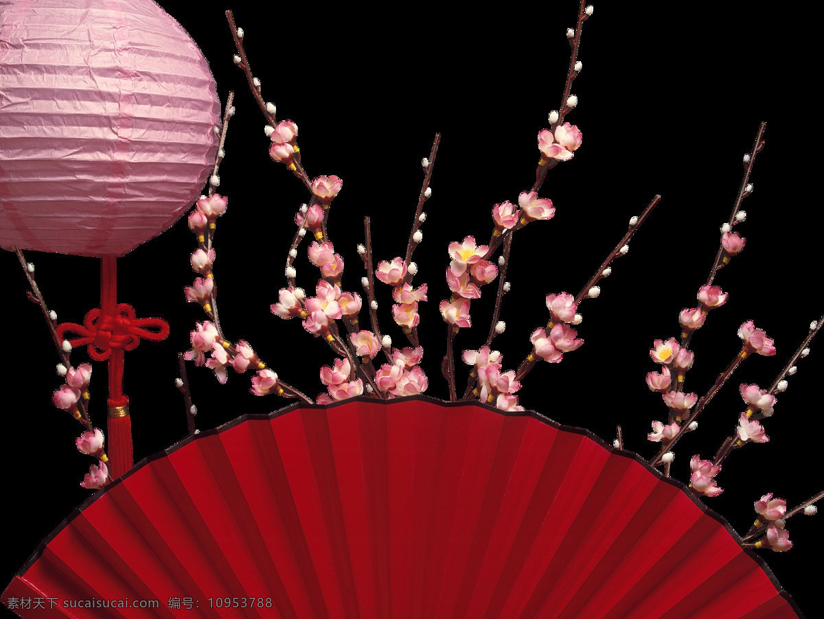 中国 风 折扇 桃花 元素 手绘 文艺 中国风 灯笼 免抠