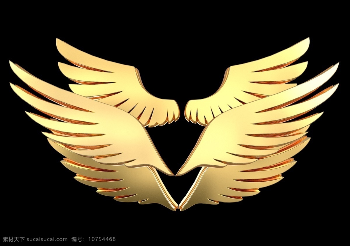 金色 立体 翅膀 点缀 标题用 合成 效果 png格式