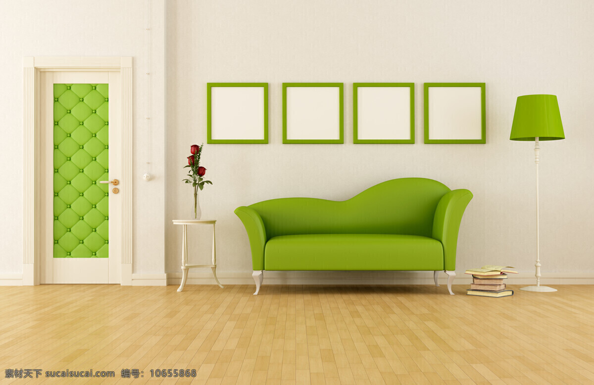 绿色 客厅 效果图 地板 沙发 挂画 台灯 鲜花 玫瑰花 室内设计 装潢 环境家居