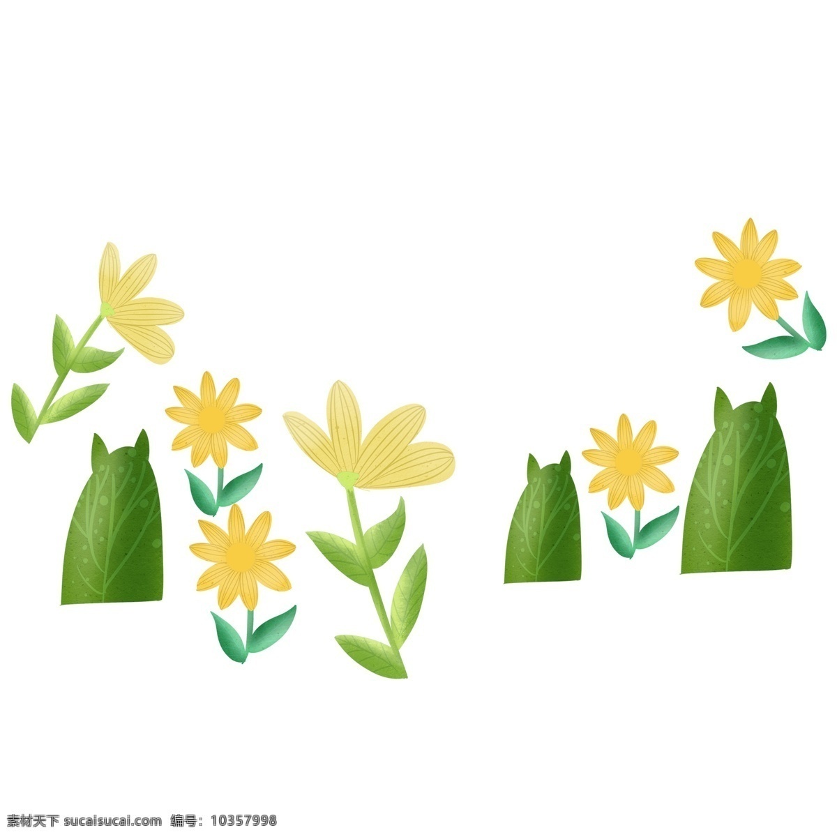 清新 黄色 植物 装饰 元素 装饰元素 手绘 明媚 阳光 小花 花朵 菊花