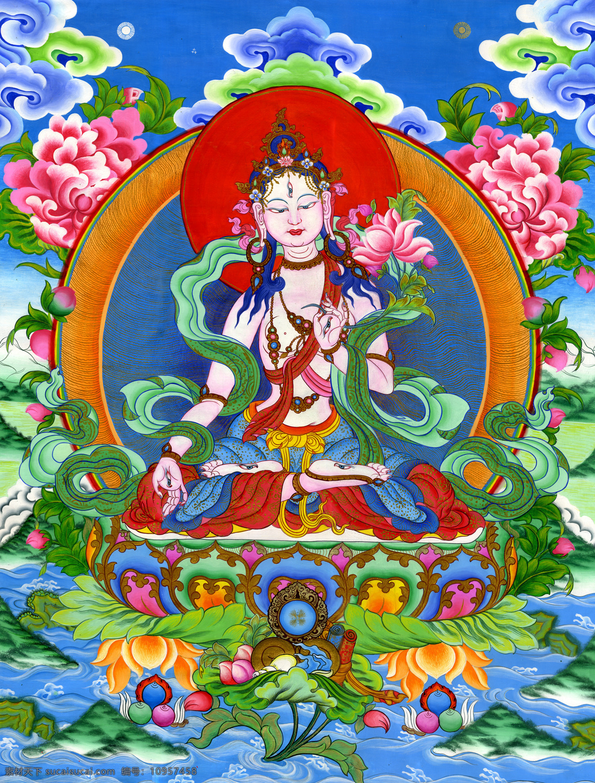 唐卡 佛教 藏传佛教 佛 宗教 宗教信仰 菩萨 西藏 民族 工艺 花纹 白杜母 绘画 艺术 绘画书法 文化艺术