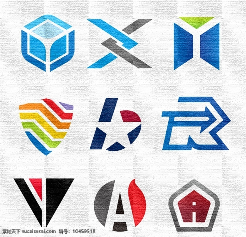 标志模板 标志设计 几何图形 a标志 r标志 b标志 彩色盾牌 x标志 六边形标志 三角形标志 圆形标志 标志图标 企业 logo 标志
