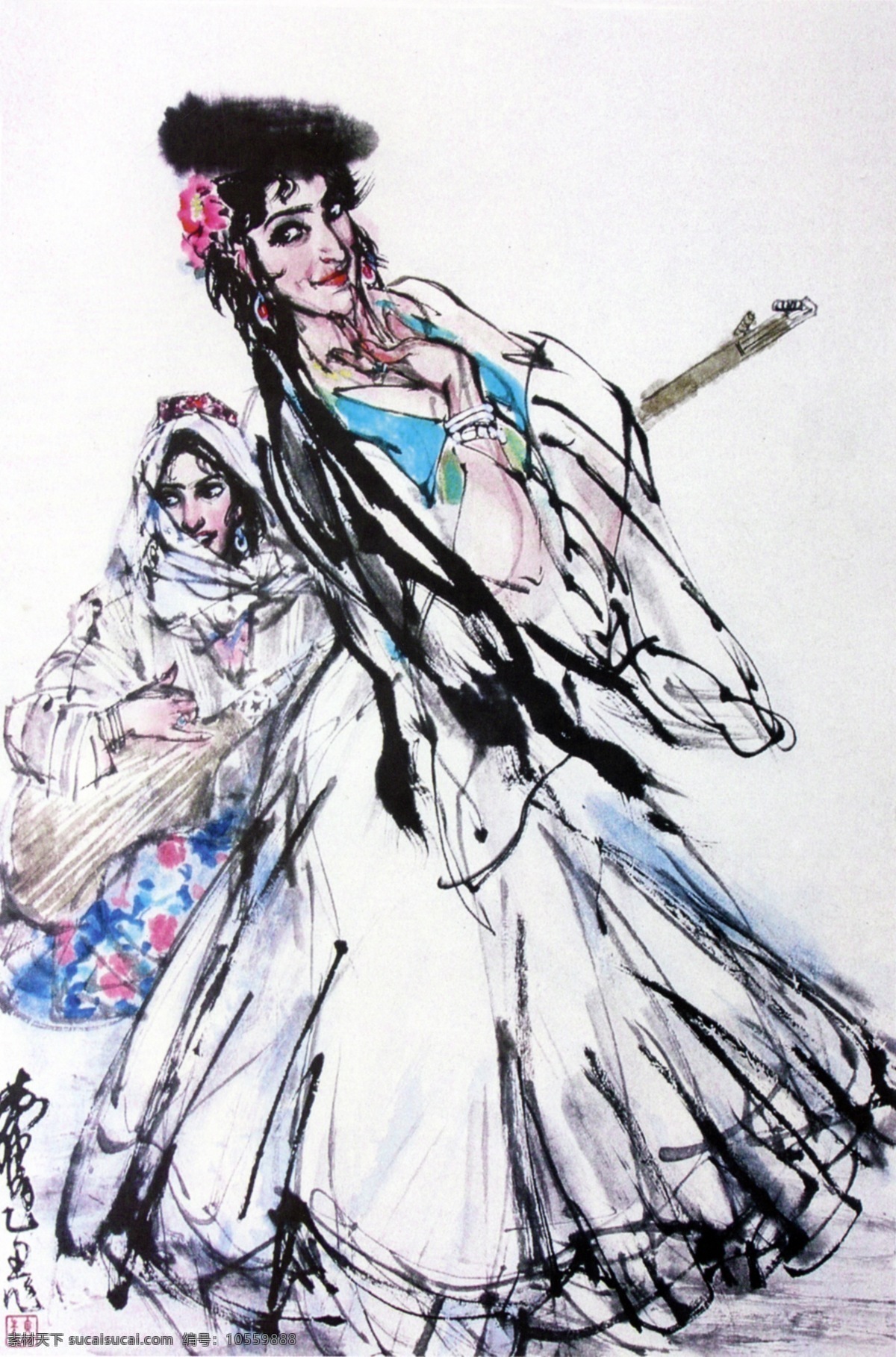 黄胄作品 传世名画 文化艺术 绘画书法 设计图库 少数民族 女人 少数民族女人