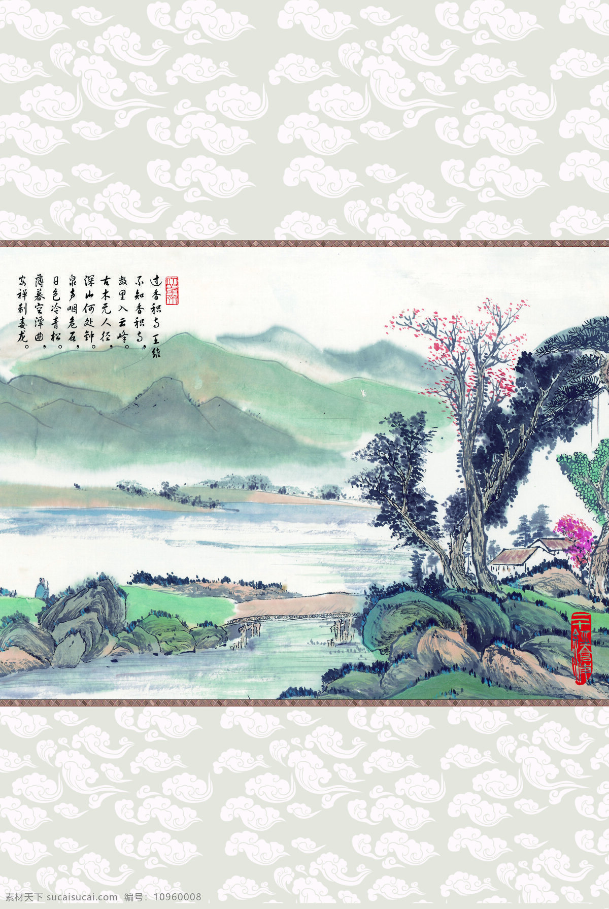 中国 元素 单门图 中国画 国画 鸟 花草 墨画 彩画 山水 树木 家居装饰素材 移门