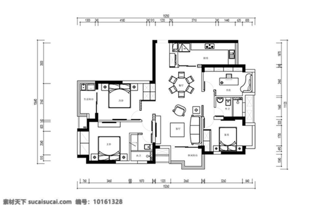 四 居室 户型 cad 平面图 室 两 厅 方案 住宅室内设计 cad平面图 室内设计 家装平面图 家装 室内装饰 装修 客厅