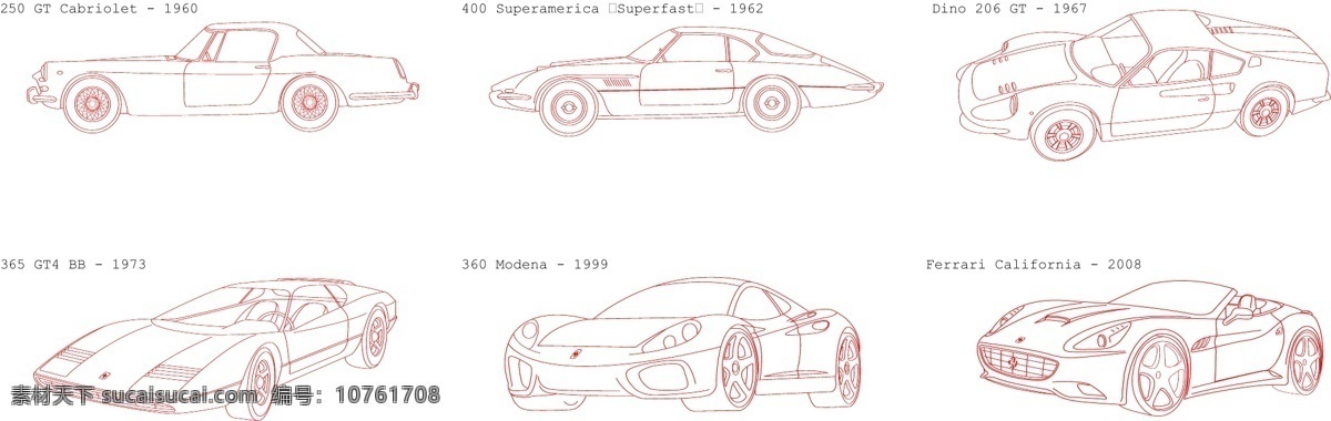 法拉利 车系 经典 矢量 模型 汽车 线 画线 矢量图 日常生活
