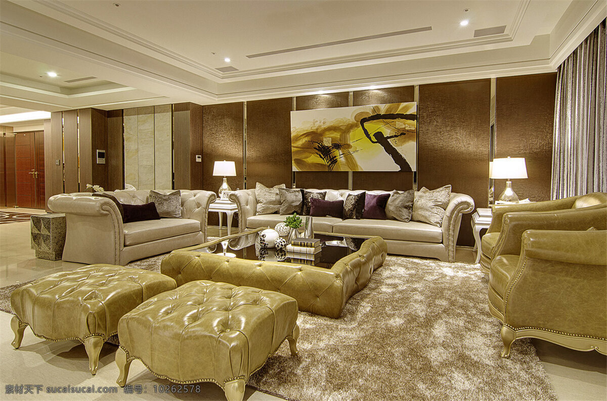 室内 客厅 现代 时尚 欧式 装修 效果图 欧式时尚 皮艺沙发 座椅 花纹地毯 白色集成吊顶