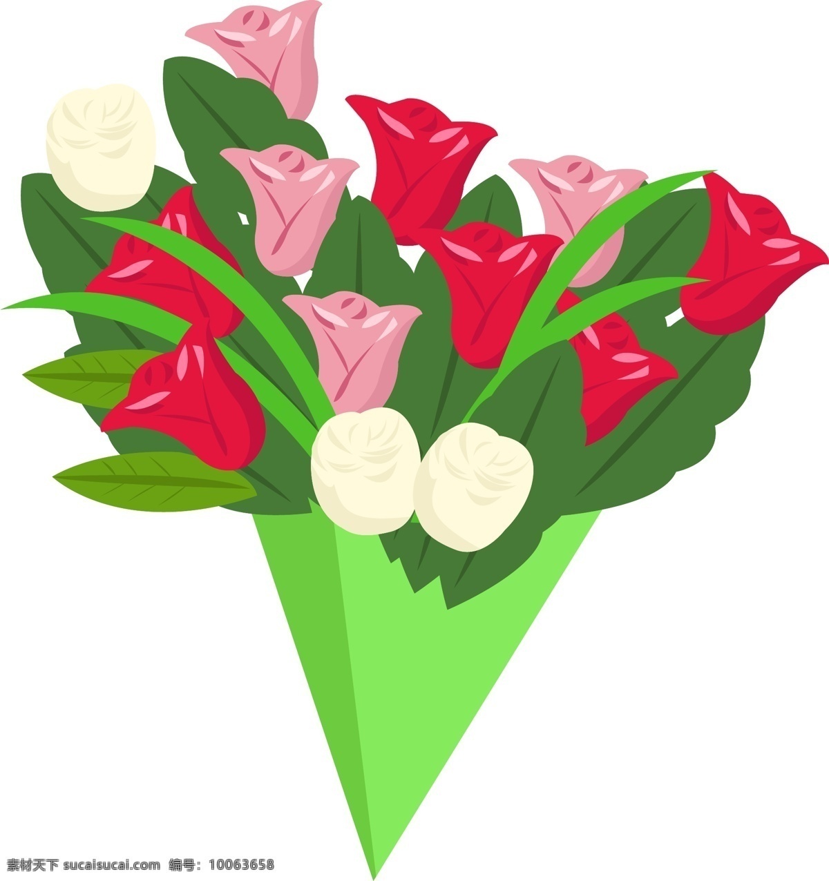 手绘 玫瑰 花束 插画 玫瑰花 鲜花 爱情 绿叶 绿色 红色玫瑰花 粉色玫瑰花 花儿 手绘玫瑰 花束插画