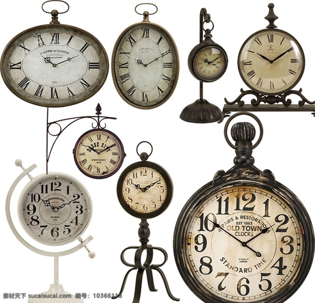 时钟素材 复古时钟 台钟 旧式时钟 怀表 破旧时钟 破旧怀表 分层