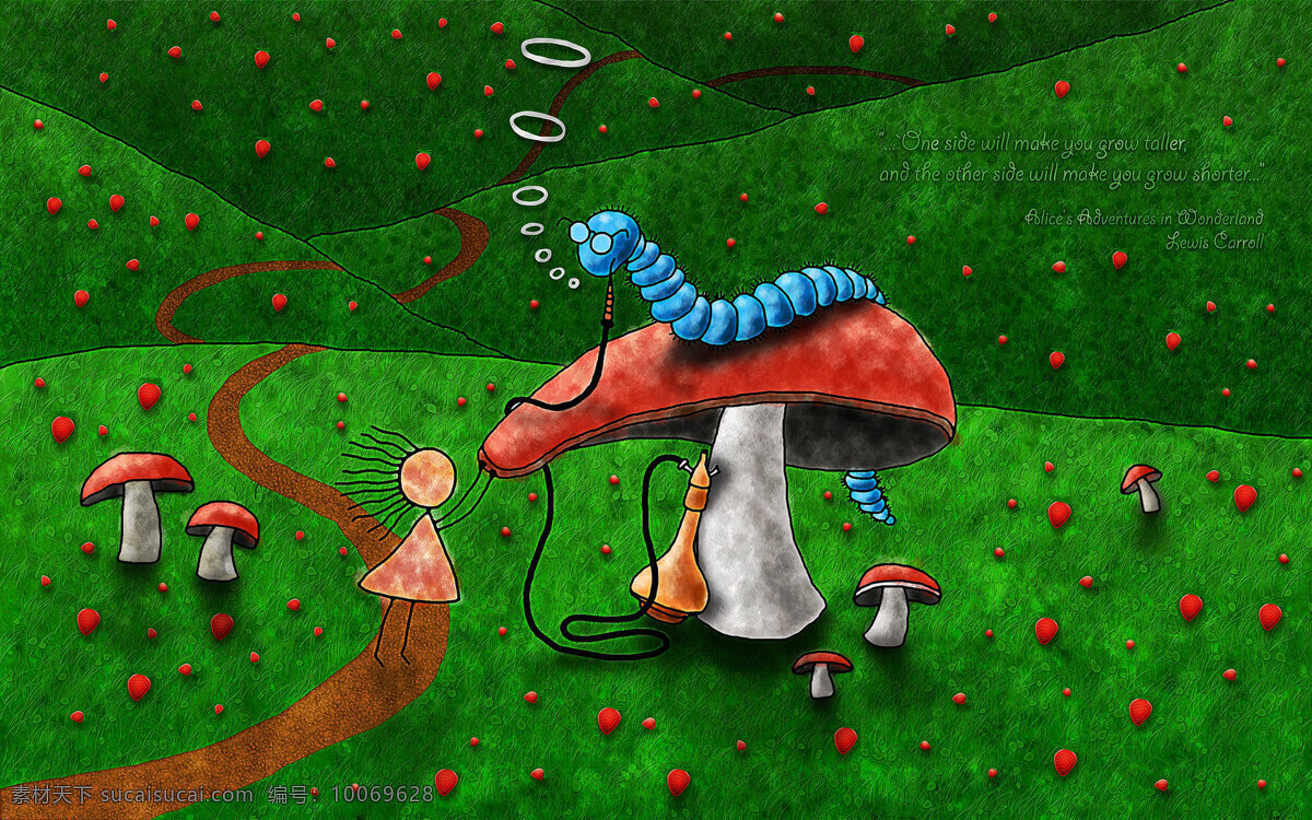 绿色 大地 背景 创意 蓝色 蘑菇 背景图片