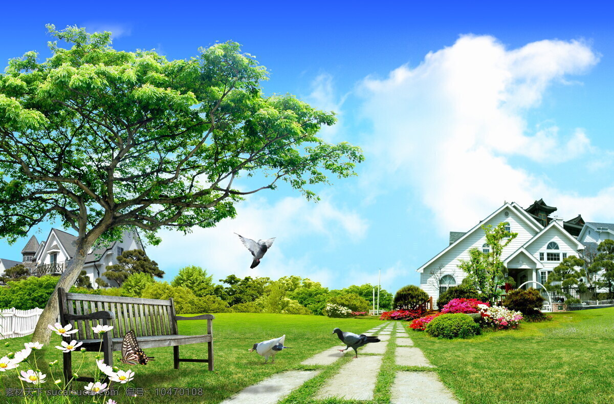 清新 自然 绿色生活 草地 草坪 蓝天 白云 韩式自然背景 阳光绿地 花朵 自然景观 自然风光 韩式 高清