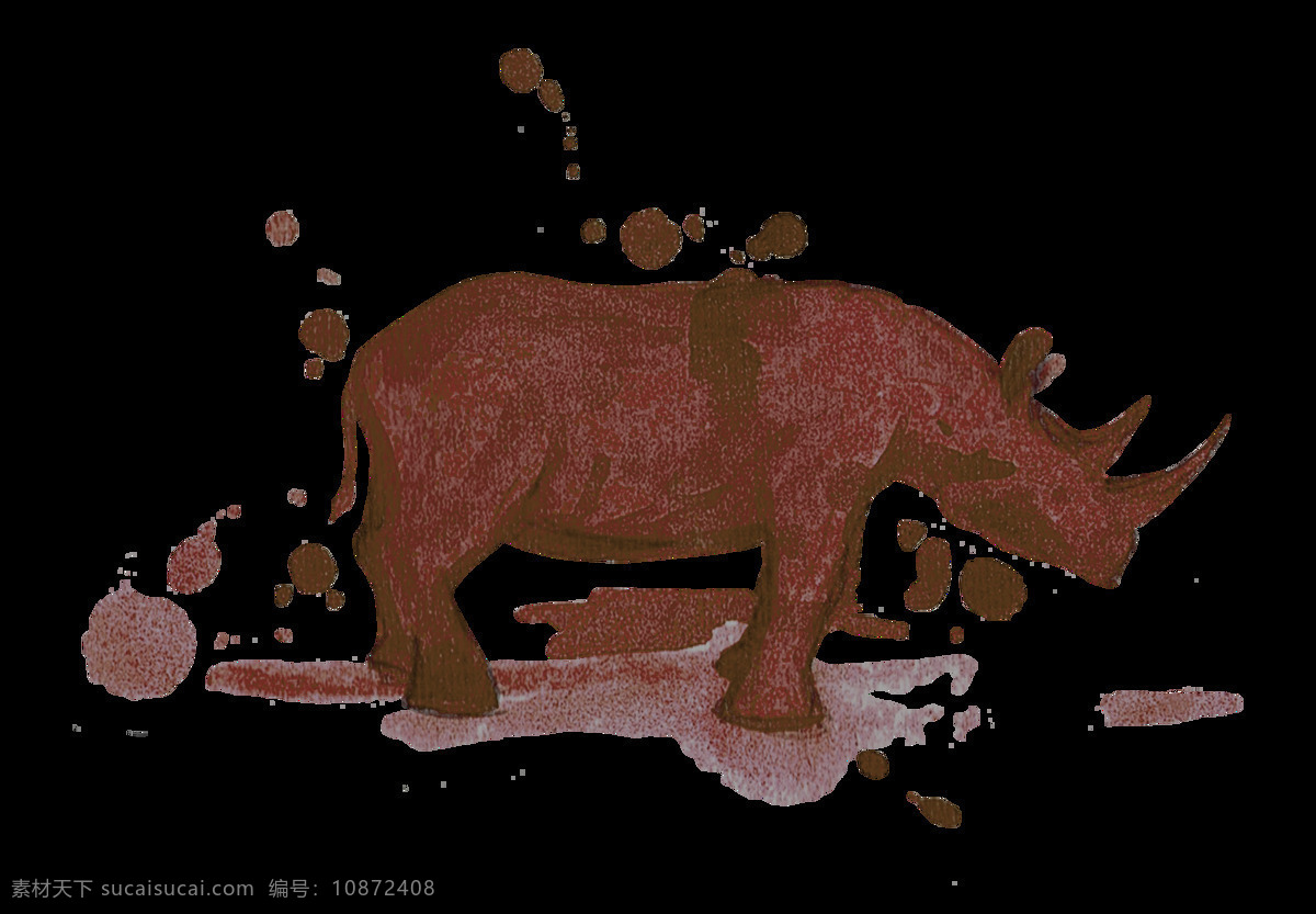 手绘 水墨 咖啡色 犀牛 动物 装饰 图案 创意 咖啡渍 手绘图