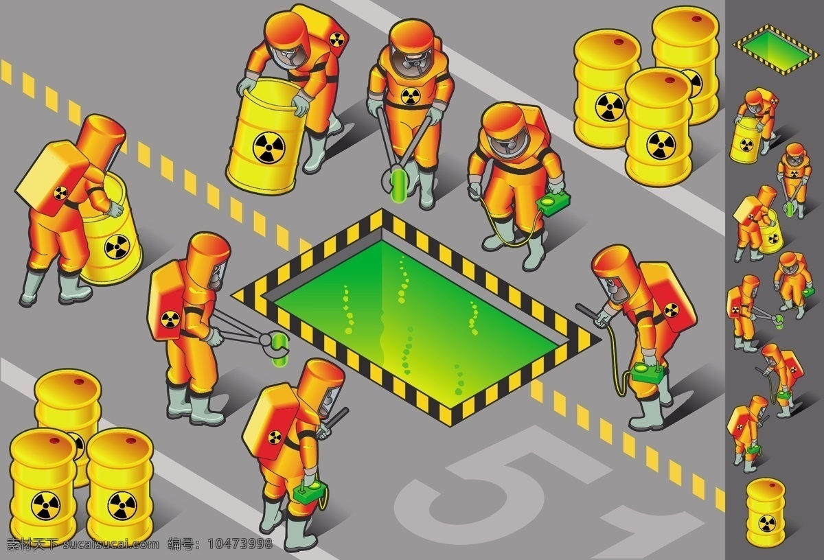 放射性 物品 工作人员 放射性物品 化学工作人员 卡通工人 卡通人物 卡通职业人物 交通工具 现代科技 矢量素材 灰色