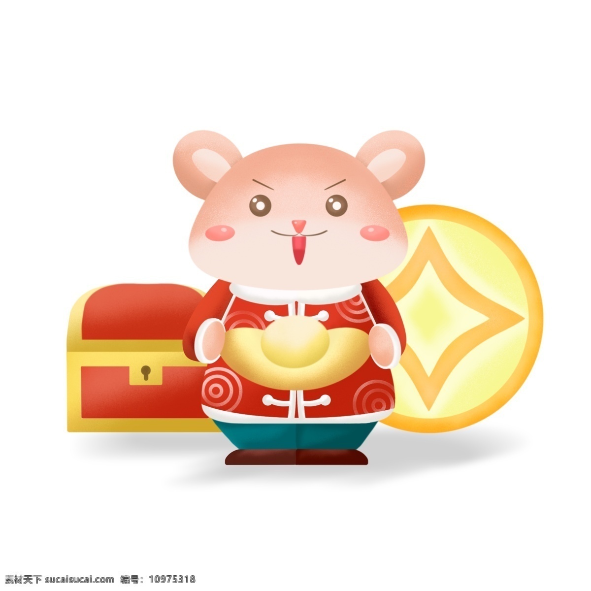 2020 鼠年 贺岁 可爱 卡通 鼠 抱 元宝 春节 卡通鼠 金币 宝箱 装饰图案