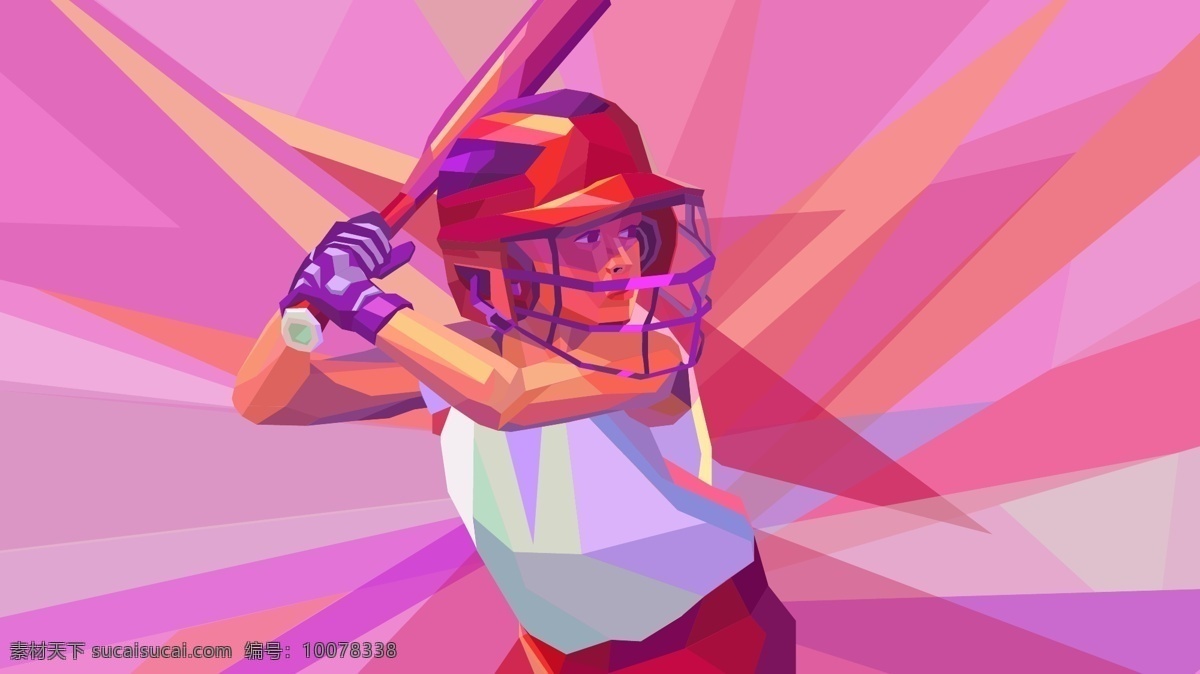 菱角 渐 明 女孩 棒球 运动 粉红色 原创 商业插画 壁纸海报 抽象 菱角渐明 人物 矢量插画 几何体